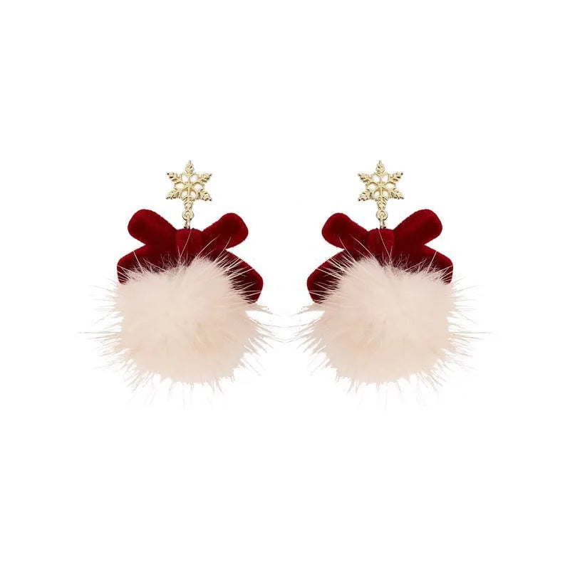 Christmas Elk Bow Pompom Balls Drop Earrings Women and Girls Lovely Fashion Jewelry Xmas New Year's Day Gifts