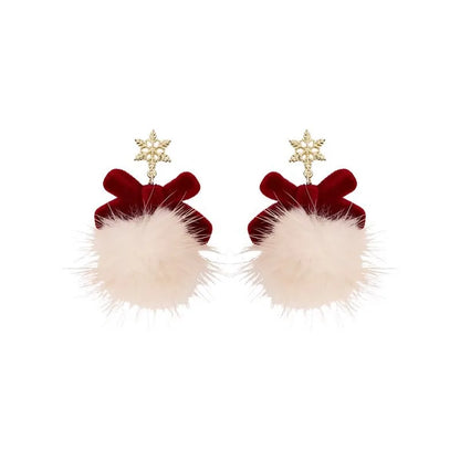Christmas Elk Bow Pompom Balls Drop Earrings Women and Girls Lovely Fashion Jewelry Xmas New Year's Day Gifts