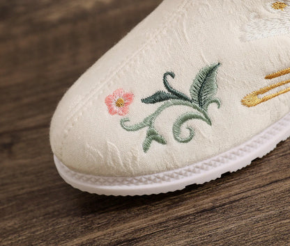 ファッション冬用ブーツ レディースシューズ エスニックスタイル 刺繍入りショートブーツ レディース 暖かいスノーシューズ 女性用 アンティークダンス フラットブーツ