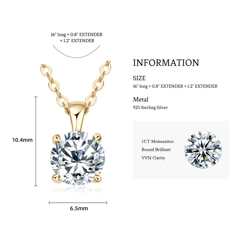 IOGOU Sparkling Real 1 Carat D Color Moissanite Pendant Necklaces For Women 100% 925 Silver Wedding Fine Jewelry Accessories