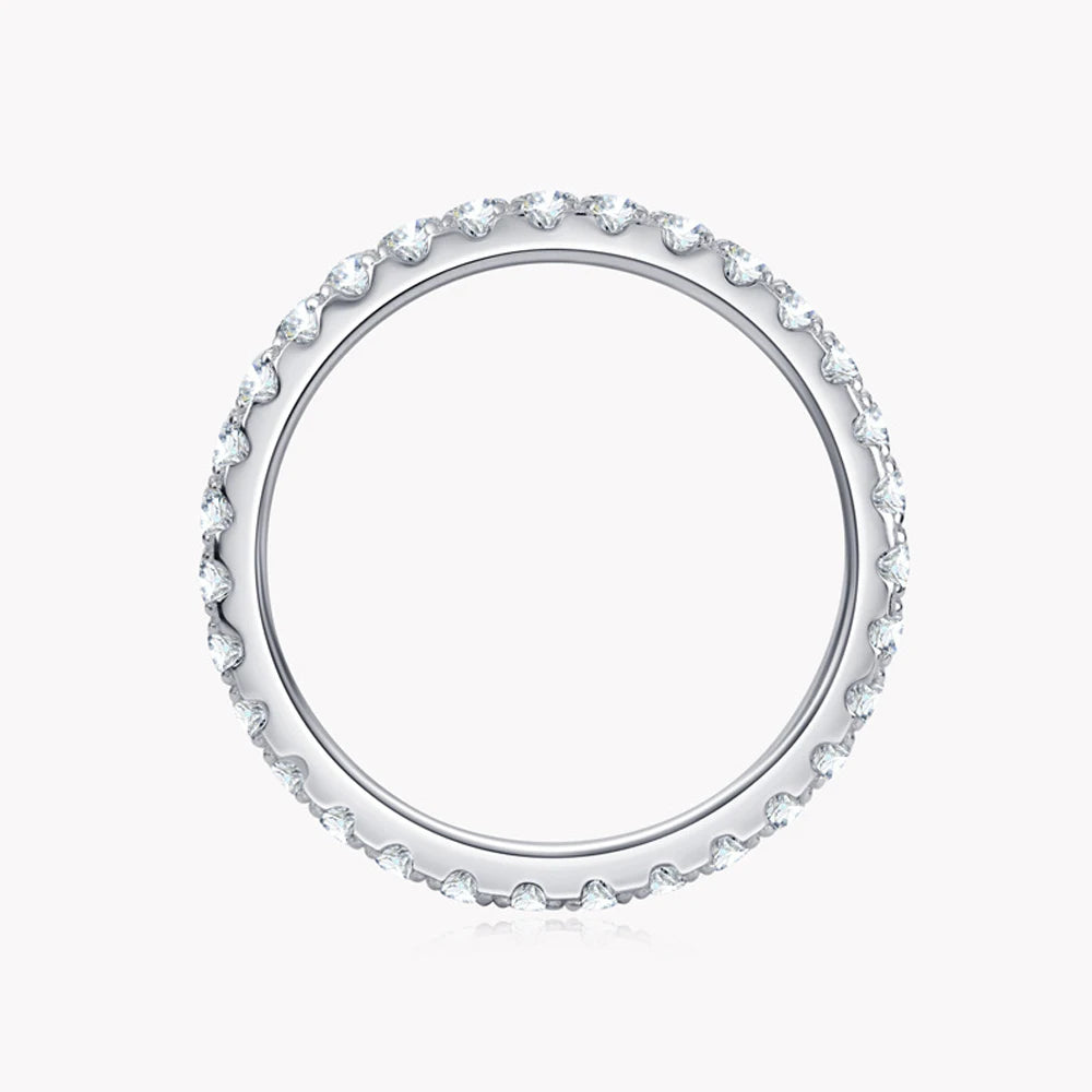 KNOBSPIN 2mm Dカラー モアサナイトリング 925スターリングシルバー ソリッド18kホワイトゴールド エタニティバンド 婚約指輪 レディース用