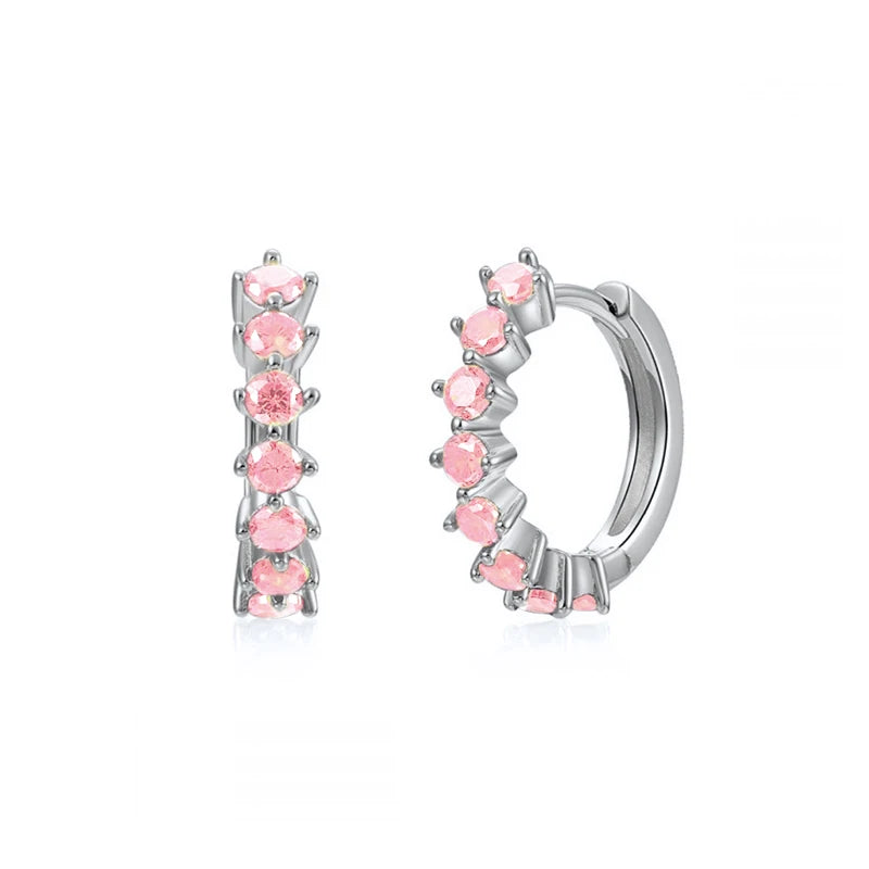 925 Sterling Silver Needle Simple and casual miniature colored zircon circle earrings Women's fashionable Small fresh Jewelry