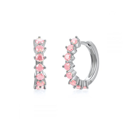 925 Sterling Silver Needle Simple and casual miniature colored zircon circle earrings Women's fashionable Small fresh Jewelry