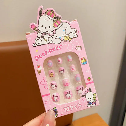 Sanrio Children's Nail Patch Cartoon Hello Kitty Kuromi Nail Sticker Detachable Girl Nails Sweet Lovely Nail Stickers Toy Gift