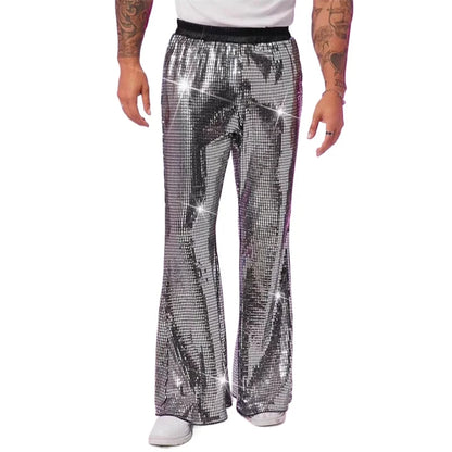 2025 Summer New Men's Luxury Casual Pant Fashion Singer Bar KTV Stage Performance Loose Breathable Silver Trousers