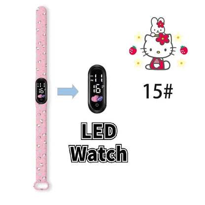 Cartoon Hello Kittys Electronic Led Sports Watch Kawaii Sanrio Kuromi Cinnamoroll Student Child Printing Water Proof Gifts Toys