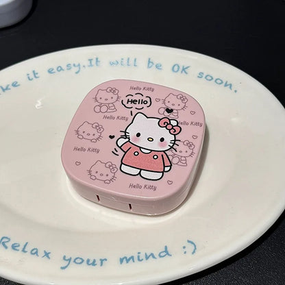 Contact Lens Box Cute Cartoon Doll Pattern Contact Lens Companion Box Care Box Portable Cartoon Box with Mirror