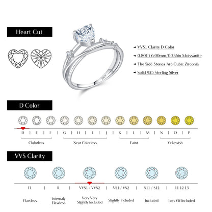 MODIAN 0.8CT D Color Heart Moissanite 925 Sterling Silver Line Multi-layer Rings For Women Romantic Wedding Fine Jewelry Gifts