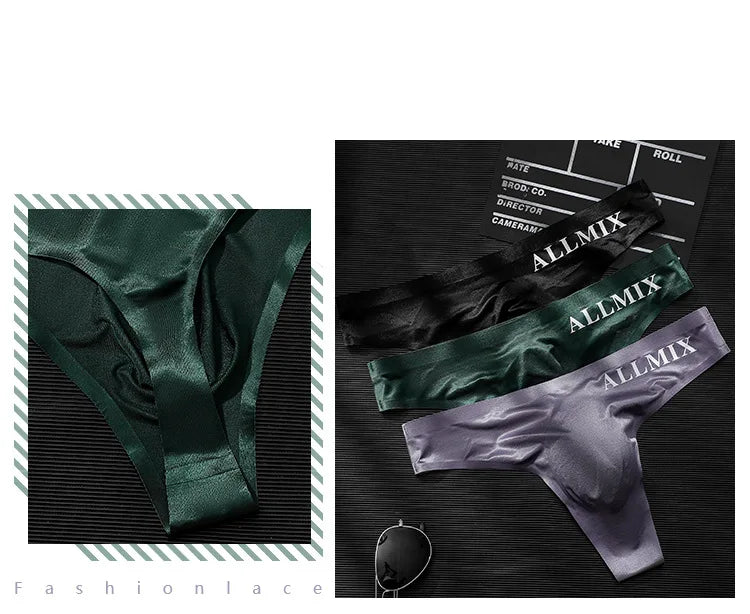 Sexy Transparent Underwear Men Thongs Sports Fitness Letter Thin Hip Sissy Panties G-Strings Ice Silk Low Waist Seamless Thongs