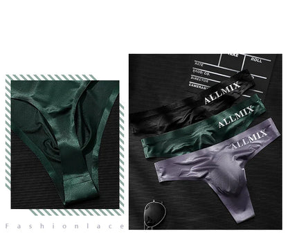 Sexy Transparent Underwear Men Thongs Sports Fitness Letter Thin Hip Sissy Panties G-Strings Ice Silk Low Waist Seamless Thongs