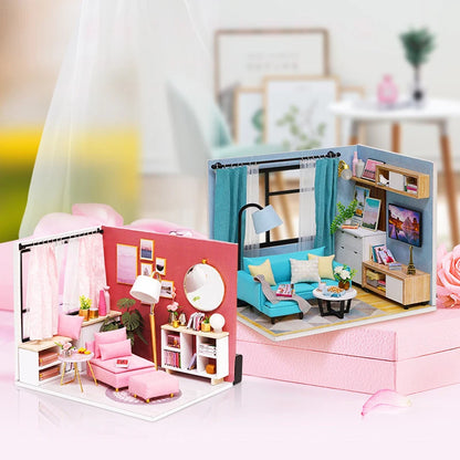 木製ミニチュアドールハウス DIY 小さな家キット 3Dパズル 組み立て式ハウス 家具 おもちゃ 子供の誕生日プレゼント