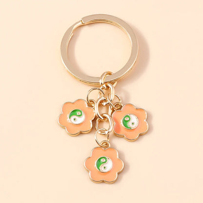 Cute Enamel Keychain Colorful Sakura Flower Key Ring Sweet Key Chains for Women Girls Handbag Accessories DIY Jewelry Gifts