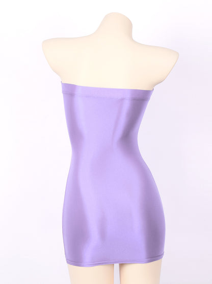 Sexy Women Oil Glossy Sheer Bodycon Dress Females See Through Strapless Pencil Dress Smooth Tight Mini Dress Clubwear