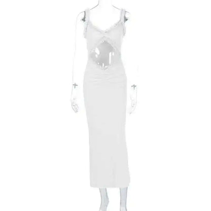 Giyu Sexy Evening Club Party Dresses Women 2025 Summer Sleeveless Backless Hollow Out Maxi Long Dress Elegant Bodycon White Robe