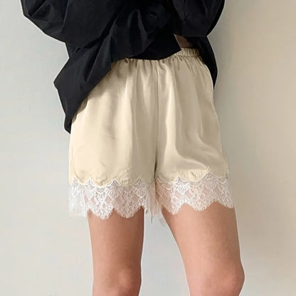 New Lace Casual Wide Leg Shorts Solid Elegant Black Short Pants High Waist Sexy Short High Street Y2k Bottoms Women Summer Short