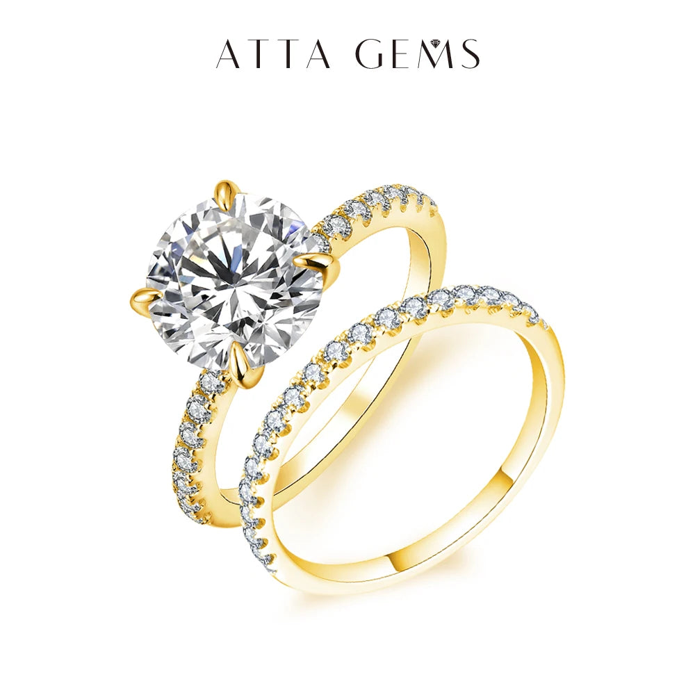ATTAGEMS 925 Sterling Silver White Gold Round Excellent Cut Moissanite Ring for Girls Cocktail Jewelry