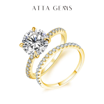 ATTAGEMS 925 Sterling Silver White Gold Round Excellent Cut Moissanite Ring for Girls Cocktail Jewelry