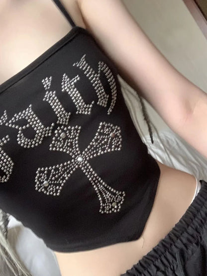 Dulzura Glitter Trendy Crop Top Strap Vest Slim Fit Base irt Hot Girl Summer 2024 ort Sle Letter Pattern Street Sle