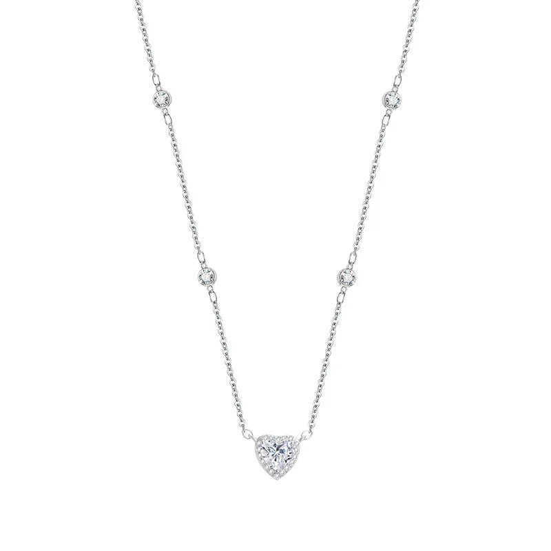 TY 0.8CT モアサナイト 925 スターリングシルバー ネックレス レディース ハートペンダントネックレス Dカラー 輝くファインジュエリー ラボダイヤモンド