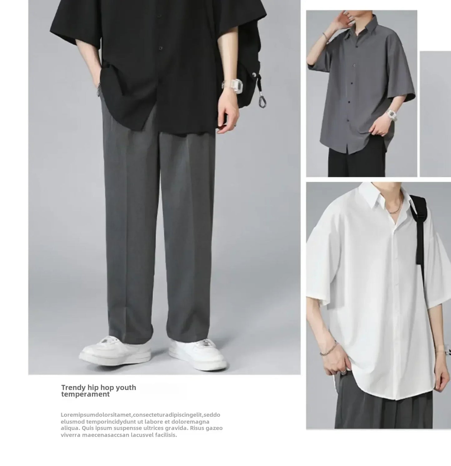 Men's Ice Silk Short Sleeve Shirt Casual Loose Fit Korean Style Trendy Black Shirt For Summer Thin Sleeve Casual