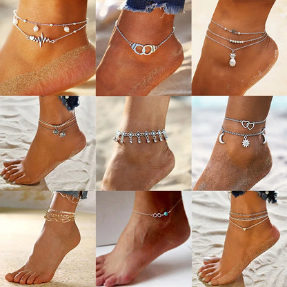 2/3pcs/set Beach Anklets for Women Pearl Beads Sunflower Pendants Foot Chains Bohemian Foot Accessories Summer Barefoot Chain