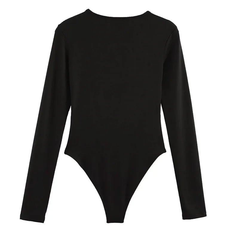 TRAF Woman 2025 Bodysuits Long Sleeve Black Body For Women Spring Summer Slimming Bodysuit Lingerie One Piece Thong Bodysuit