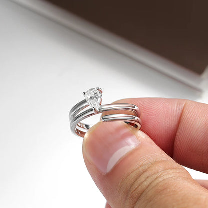 Smyoue認定 0.5CT 本物モアサナイト ソリティアリング レディース用 スターリングシルバー925 18Kメッキ ラボダイヤモンド 女性用テイルリング