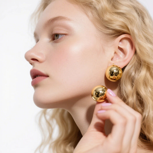 Women's Girls European Style Punk Fashion Geometric 18K Plated Ball round Stud Earrings Party Accessory