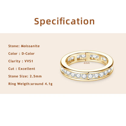 Lnngy 2.5mm Moissanite Diamond Rings Certified 925 Sterling Silver Eternity Band For Women Couples Wedding Ring Jewelry Gift