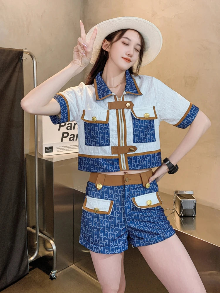Fashion Commuter Denim Suit Women 2024 Spring Summer New Short-Sleeved To+A-Line High Waist Shorts Plus Size Casual 2-Piece Set