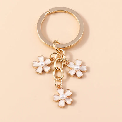 Cute Enamel Keychain Colorful Sakura Flower Key Ring Sweet Key Chains for Women Girls Handbag Accessories DIY Jewelry Gifts