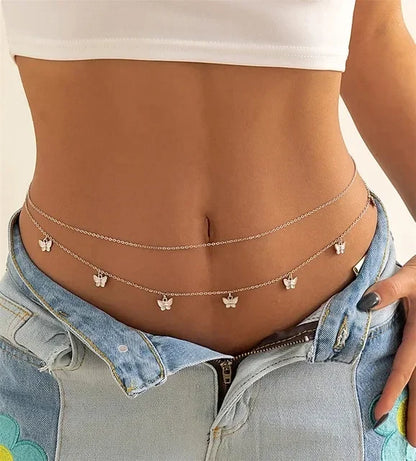 新しいファッションセクシーな二重層パールチェーン、女性用ウエストビーズベリーチェーン、ベリーベルト、夏のビーチボディジュエリー、フェスティバルギフト