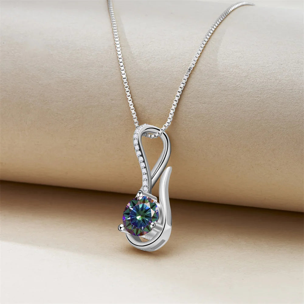 2 Carat 8mm Moissanite Necklace for Women GRA Certified 925 Sterling Silver Solitaire Pendant Chain Diamond Tester Included