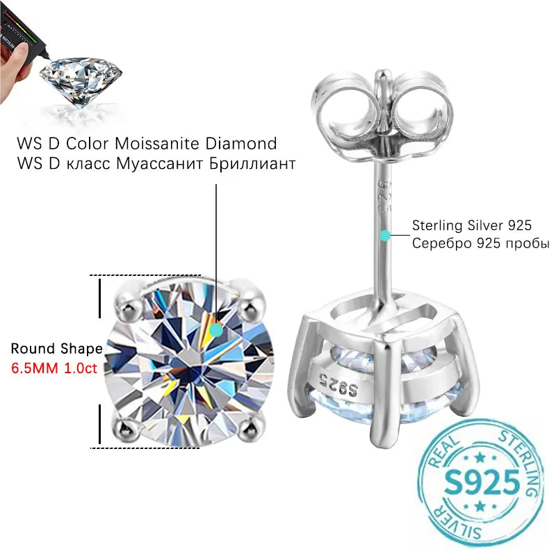 ALIZERO 2.0ct 8mm D Color Moissanite Earrings For Women Lab Grown Diamond Ear Studs 100% 925 Sterling Silver Fine Jewelry