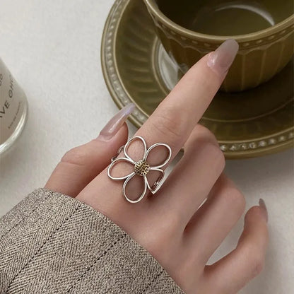 925 Sterling Silver Rings for Women Couple Minimalist Handmade Simple Big Flower Ring Party Prevent Allergy Jewelry Party Gifts