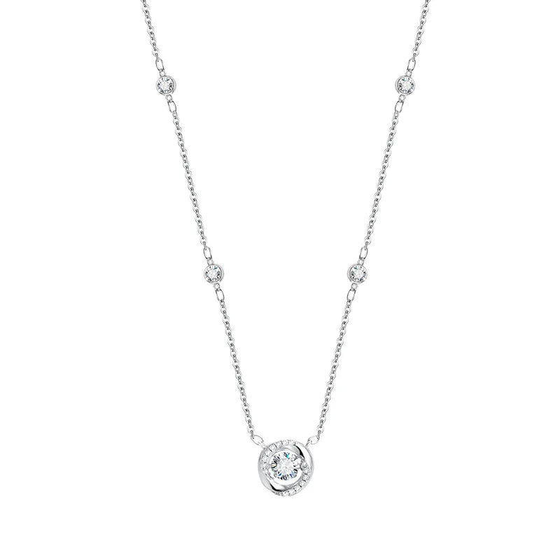 RAPRGOLD GRA認定モアサナイト ラウンドダンシングペンダントネックレス レディース用 925スターリングシルバージュエリーチェーン ウェディングギフトにおすすめ
