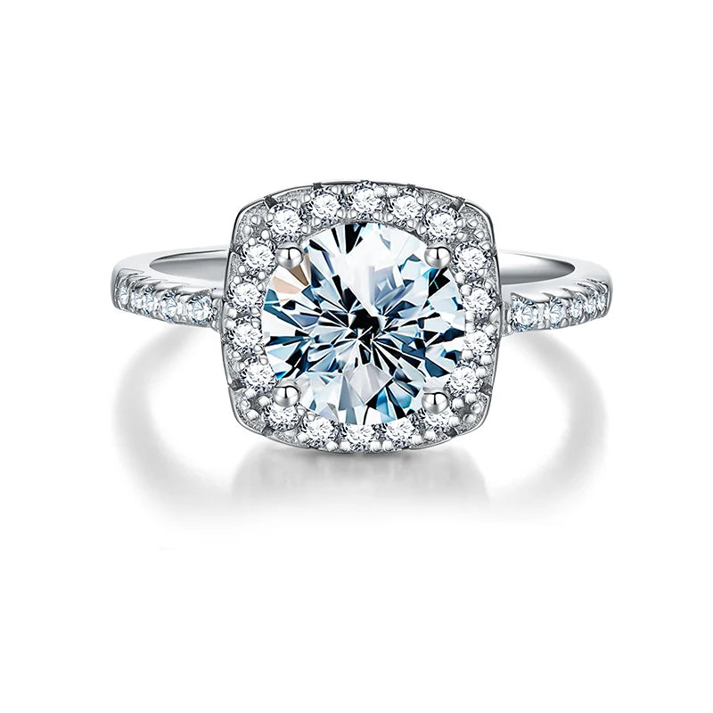 DWJ 0.5-3 Carat D Real Moissanite Diamond Wedding Halo square Rings  for Women Original 925 Sterling Silver New in Fine Jewelry