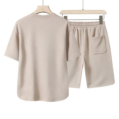 Men's new summer fashion sports suit casual fashion fitness jogging wear round neck T-shirt + breathable disconnect 2-piece set