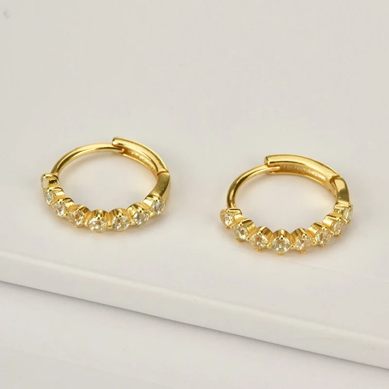 925 Sterling Silver Needle Simple and casual miniature colored zircon circle earrings Women's fashionable Small fresh Jewelry