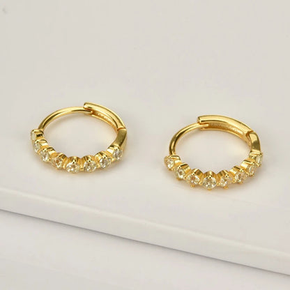 925 Sterling Silver Needle Simple and casual miniature colored zircon circle earrings Women's fashionable Small fresh Jewelry