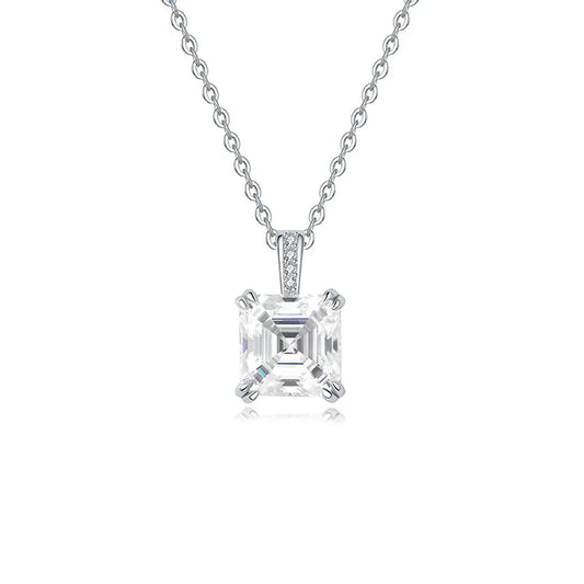 4 Claws 100% 925 Sterling Silver Real 3ct Asscher Moissanite Pendant Necklace for Women Sparkling Party Fine Jewelry Gifts