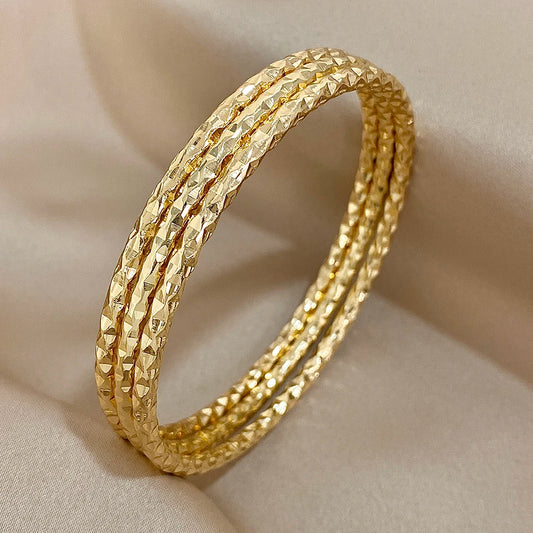 New 3pcs Irregular Textured Bracelets For Women Simple 18K Gold Plated Wristband Bangle Girls Smooth Jewelry Accessories