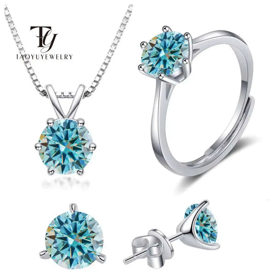925 Sterling Silver 1CT*4 D Color Moissanite Ring Earring Necklace Set Fine Jewelry Set Elegant Ladies Jewelry For Party Wedding