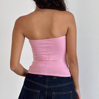 hirigin Y2k Floral Print Strapless Bandeau Top Summer Beach Backless Sleeveless Shirts Vest Fairy Coquette Off Shoulder Crop Top