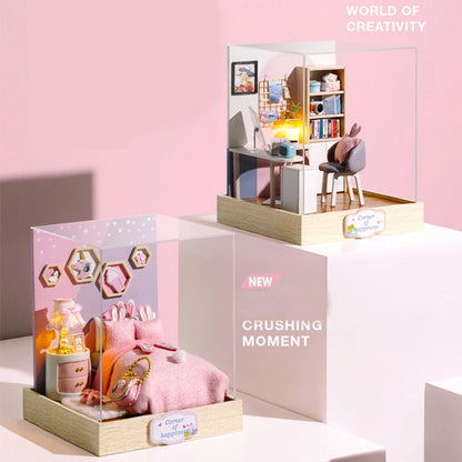 木製ミニチュアドールハウス DIY 小さな家キット 3Dパズル 組み立て式ハウス 家具 おもちゃ 子供の誕生日プレゼント