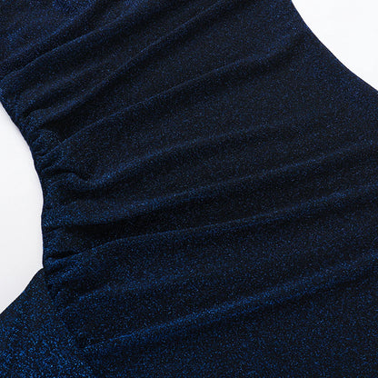 2024 Glitter Sexy Dress Women Strapless Skeleton Mini Summer Bodycon Dress Vestido Elegant Ruched Ruffles Robe Night Party Dress