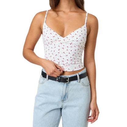 Y2k Clothes Women's Summer Cropped Cami Tops Sleeveless Open Back V Neck Solid Color Slim Fit Tank Tops