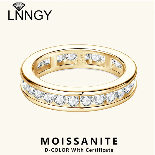 Lnngy 2.5mm Moissanite Diamond Rings Certified 925 Sterling Silver Eternity Band For Women Couples Wedding Ring Jewelry Gift