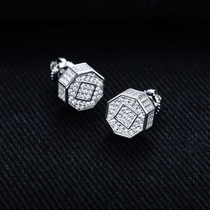 MossanRappr Moissanite Iced Out Stud Earrings for Men Women 925 Sterling Silver Rock Hip Hop Jewelry Gift Punk Party Accessories