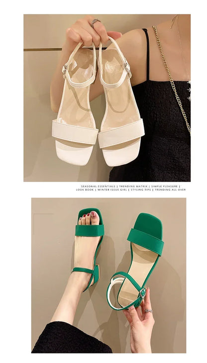 夏の女性用サンダル、女性用の新しい厚底サンダル、ネットセレブ、バックル付きの優しいワンライン、妖精スタイル